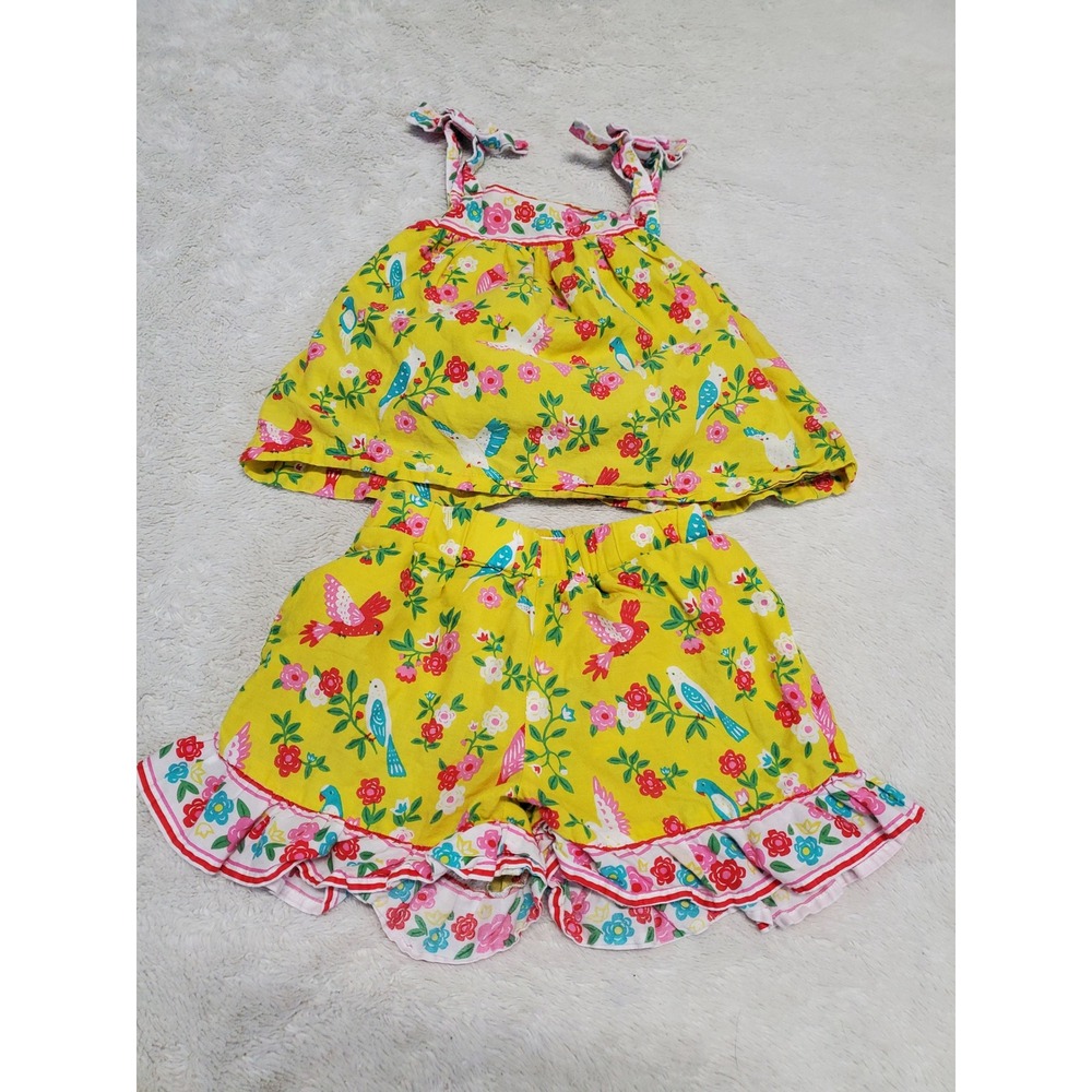 Mini Boden Yellow Floral Bird Summer Matching Set Girl Top 2 3 Bottoms 3 Kidcore